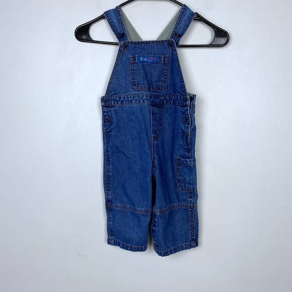 Roots 73 Denim Overalls Snap Closure Cargo Jean 100% Cotton Utility Size 12M-18M - Picture 8 of 9
